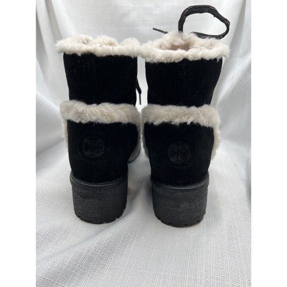 Tory Burch Women Cooper Suede Shearling Lined Lace-up Black Lug Boots size 8 - Picture 12 of 12